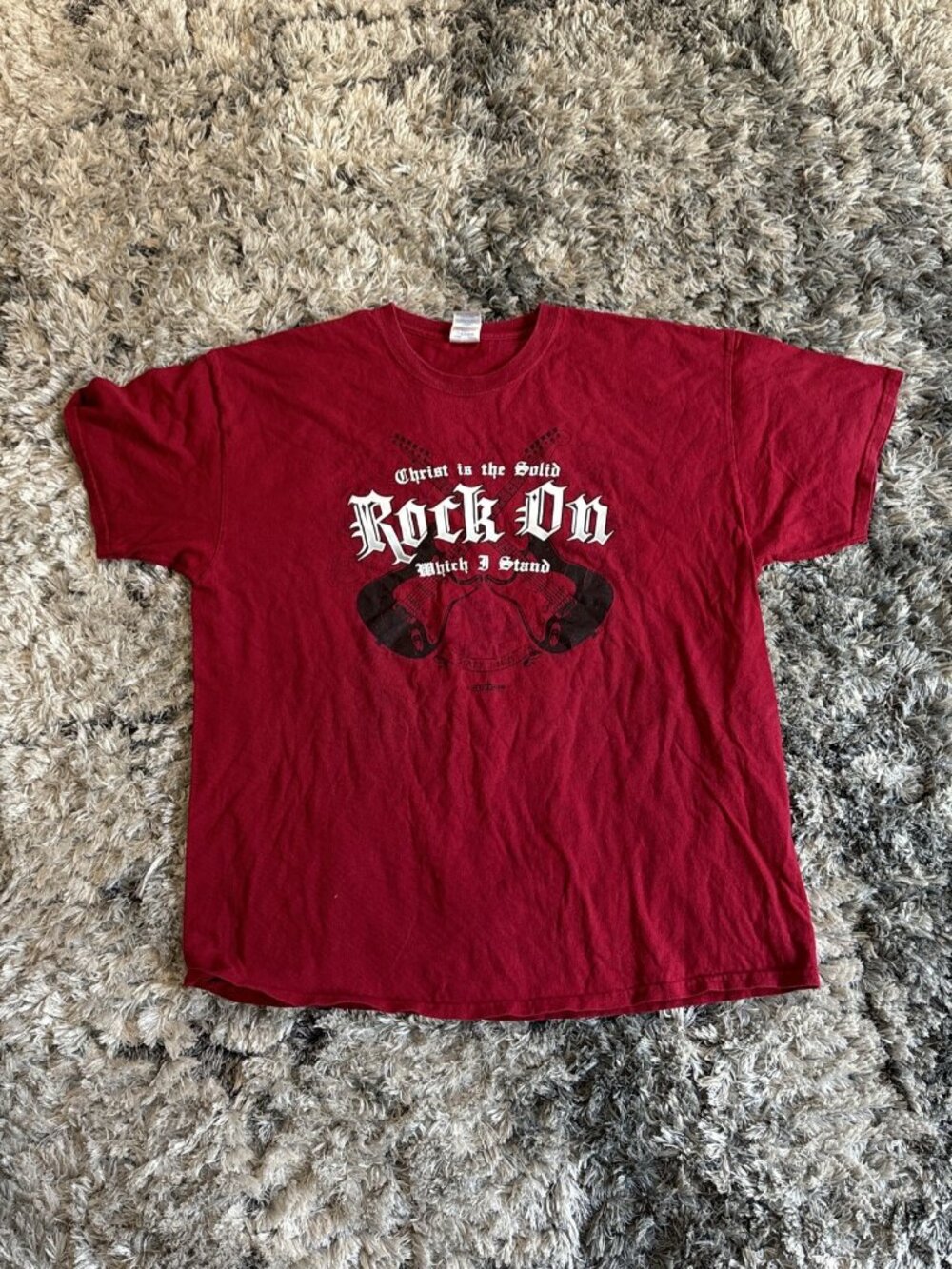 Gildan Red Men S Xl Christ Is The Solid Rock On Which I Stand T Shirt Sz XL
